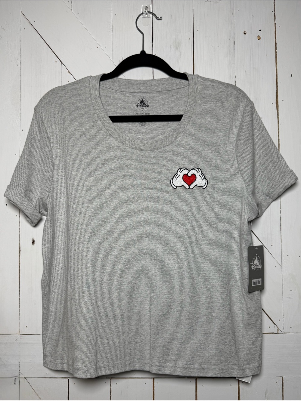 Disney Store Mickey Mouse Heart Hands Embroidered Gray Tee NWT M